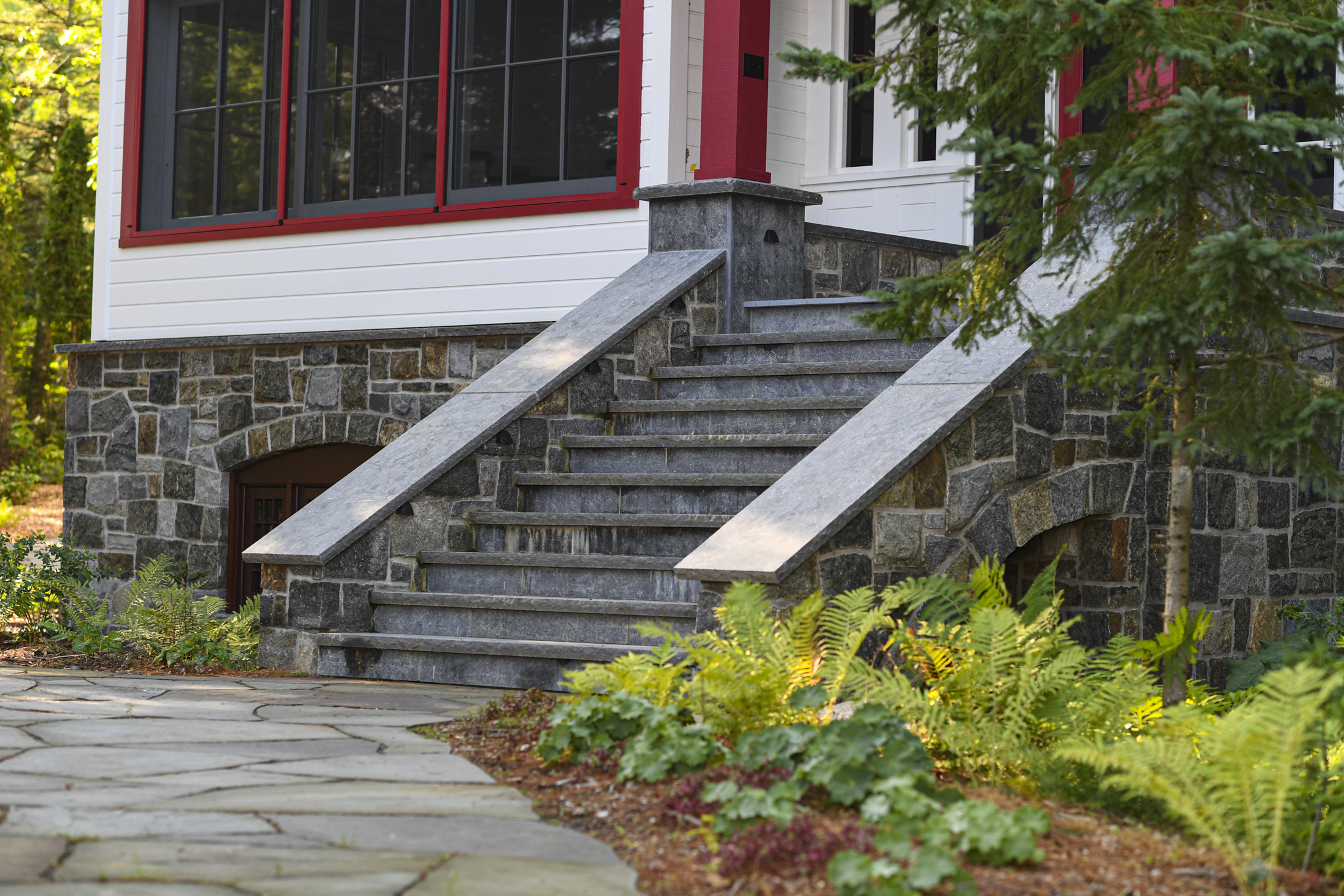Custom Stone Stair Inspired by Local Adirondack Great Camps of Yesteryear
